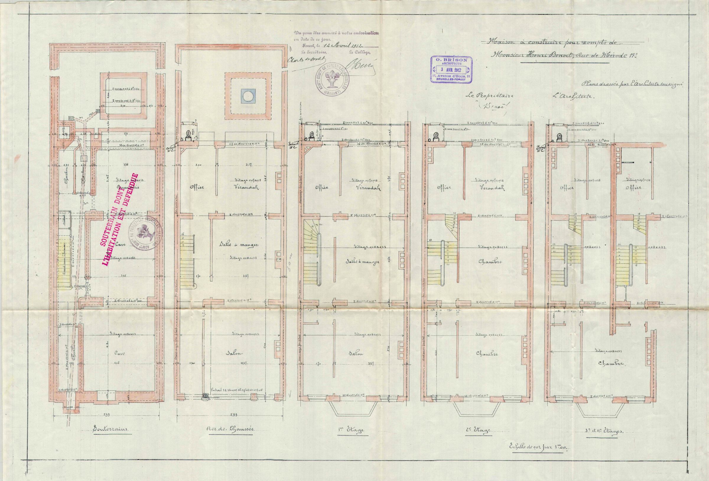 Original 1912 plans: basement, ground floor, first to fourth floors